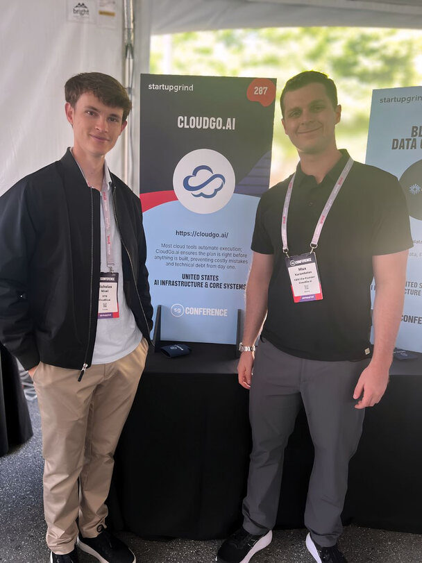 Max Karambelas and Nicholas Micali of CloudGo.ai at their Startup Grind booth